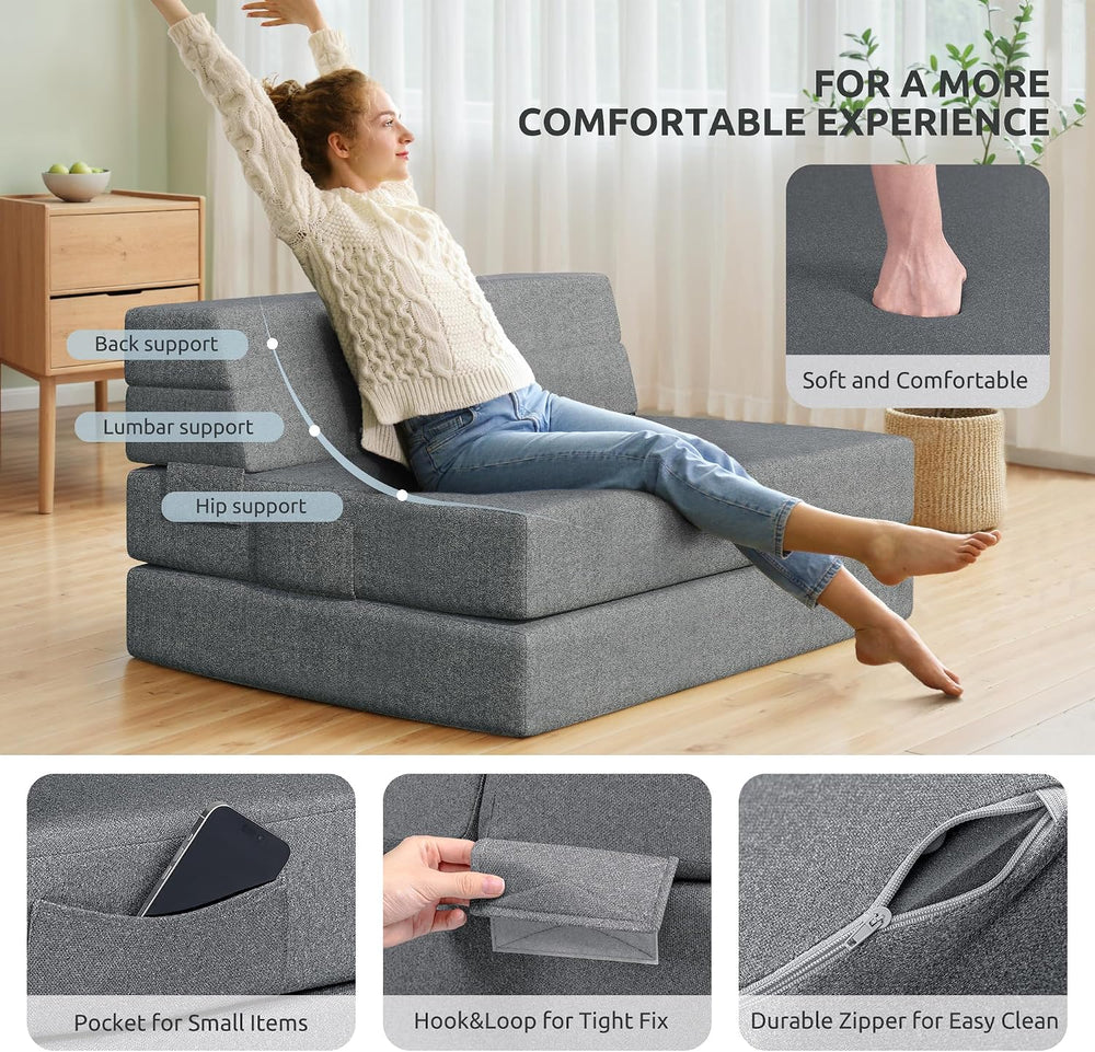 Youzi Folding Sofa Bed Queen, 6 Inches Foam Floor Sofa and Folding Mattress w...