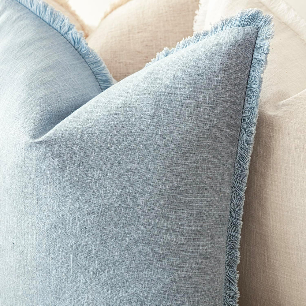 Foindtower Decorative Linen Fringe Throw Pillow Covers 22×22 Inch,Sky Blue
