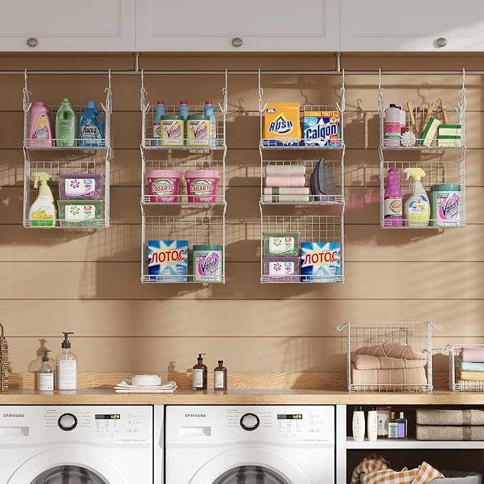 Sonyabecca 5-Tier Hanging Laundry Basket Organizer: Foldable Wire Shelf Basket
