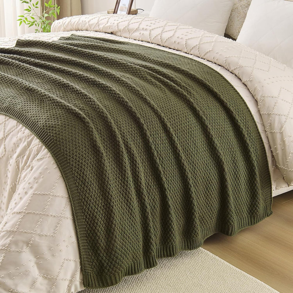 Olive Green Throw Blanket, Moss Knit, 50" x 60", Earthy Olive