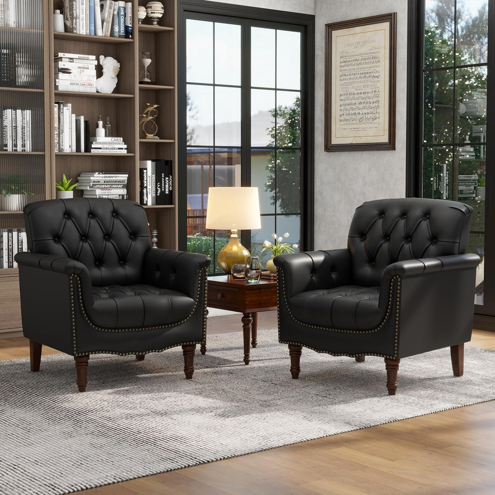 Faux Leather Armchairs Set of 2, Upholstered Accent Chair, Black