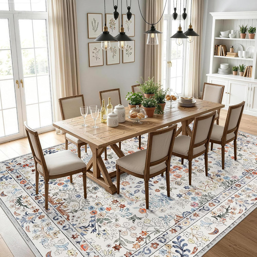 Area Rugs 8x10 Washable Non-Slip: Floral Vintage Rug for Living Room Beige
