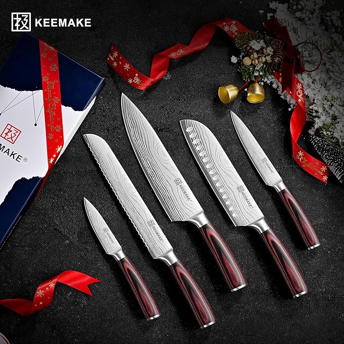 KEEMAKE Knife Set 5 Pieces, Professional Kitchen Knife Set, High Carbon