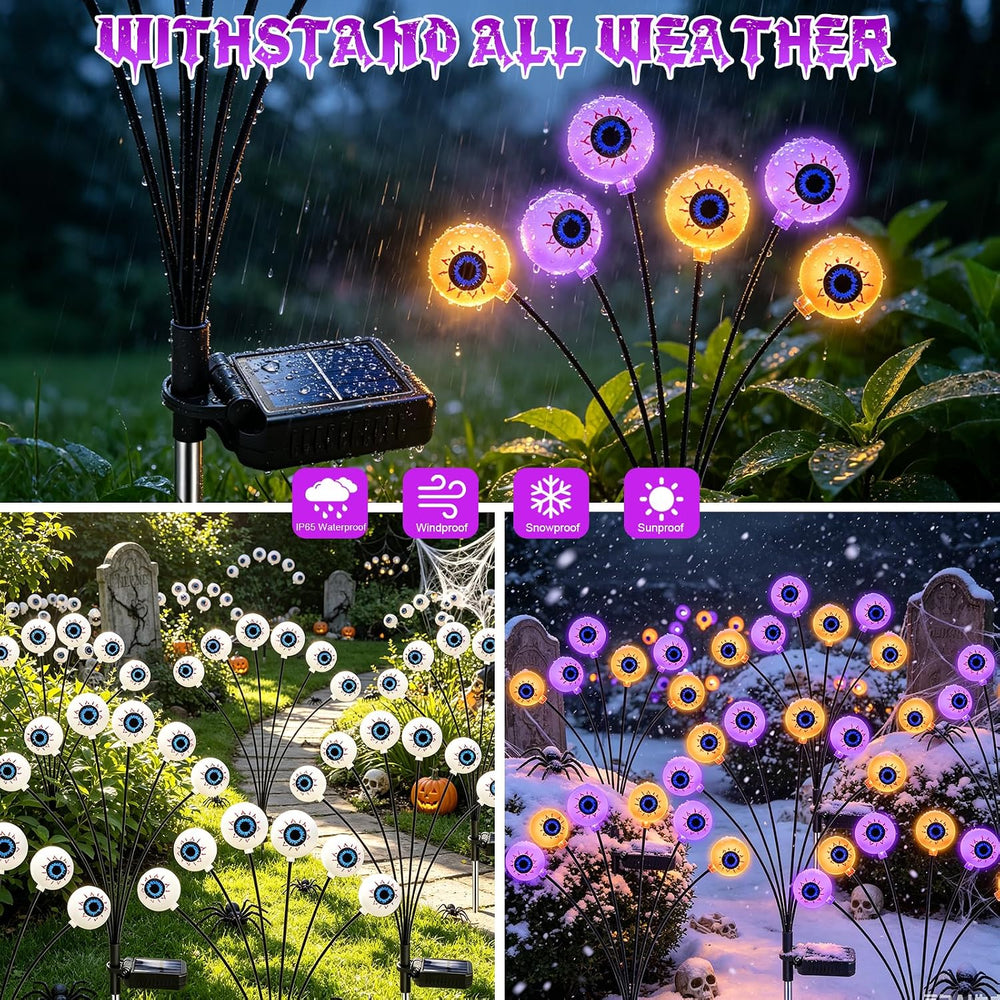 Halloween Decorations Outdoor, 4 Pack 24 LED Purple and Orange Solar Scary Ey...