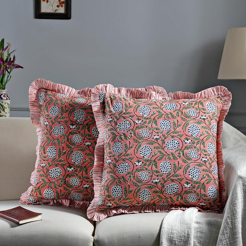 Ridhi Block Print Dark Salmon Pink Throw Pillow Cover 18" x 18" (Pa...