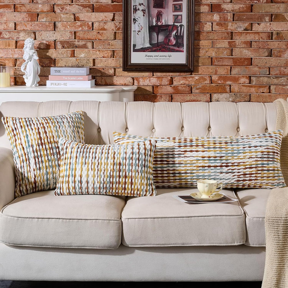 Set of 2 Boho Chenille Pillow Cover,18 x 18-Inch Brown