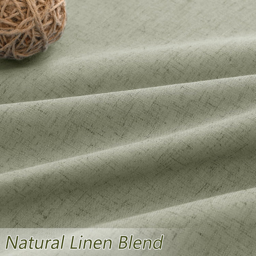 100% Blackout Linen Curtains 84 Inch Long 2 Panels Sage Green