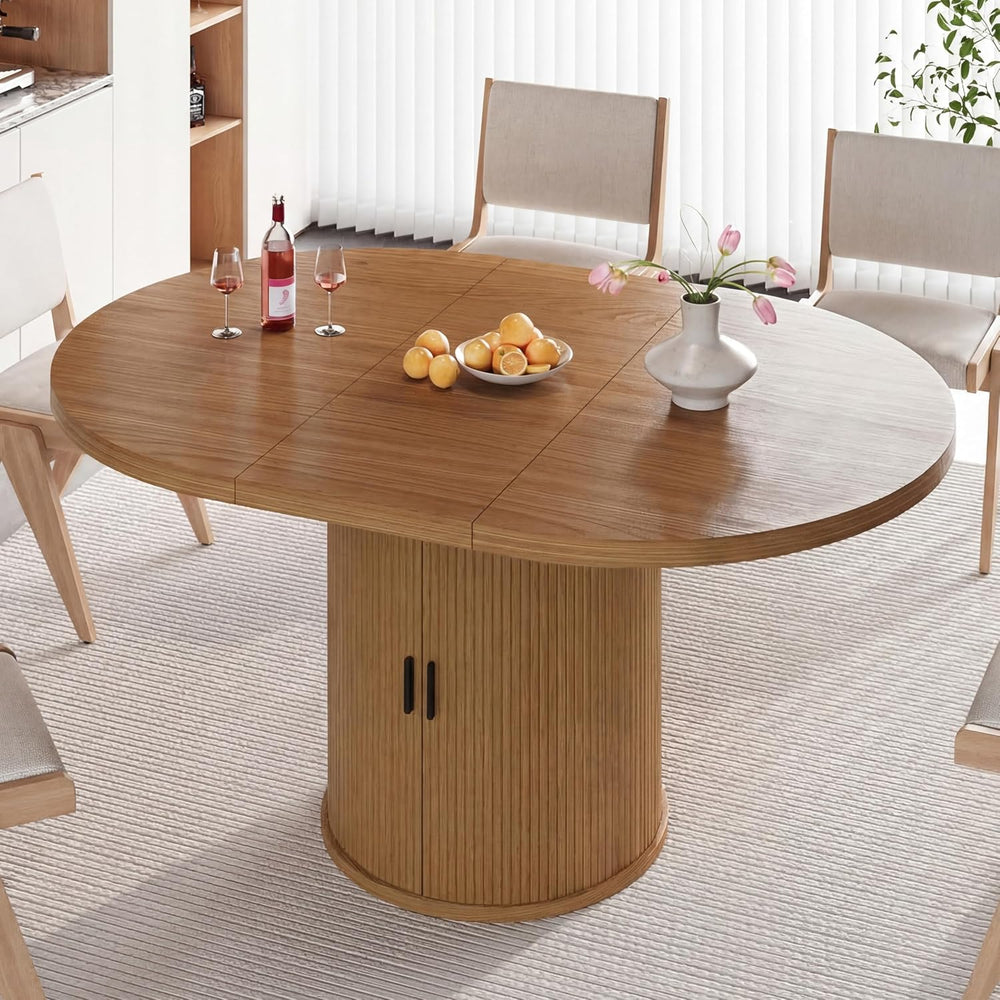 Vipbear Extendable Dining Table 43-59" for 4-6 People, Solid Wood Top wi...
