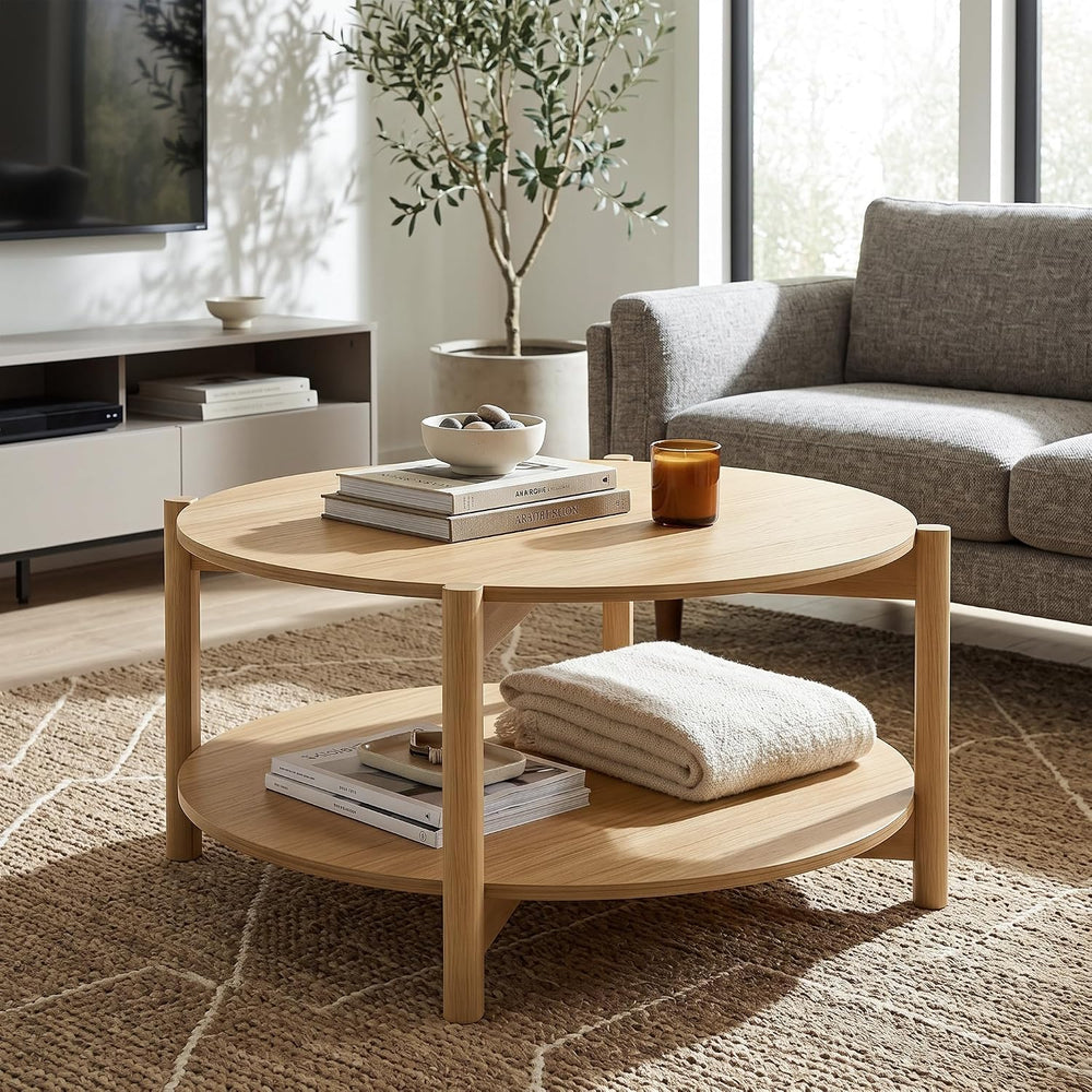 Furniture of America Hoska Modern 34.4-inch Round Coffee Table, Natural