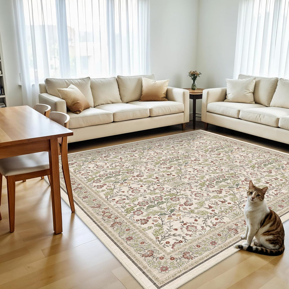 8x8 Area Rug Square Living Room, Washable 8ft Soft Oriental Floral Rugs