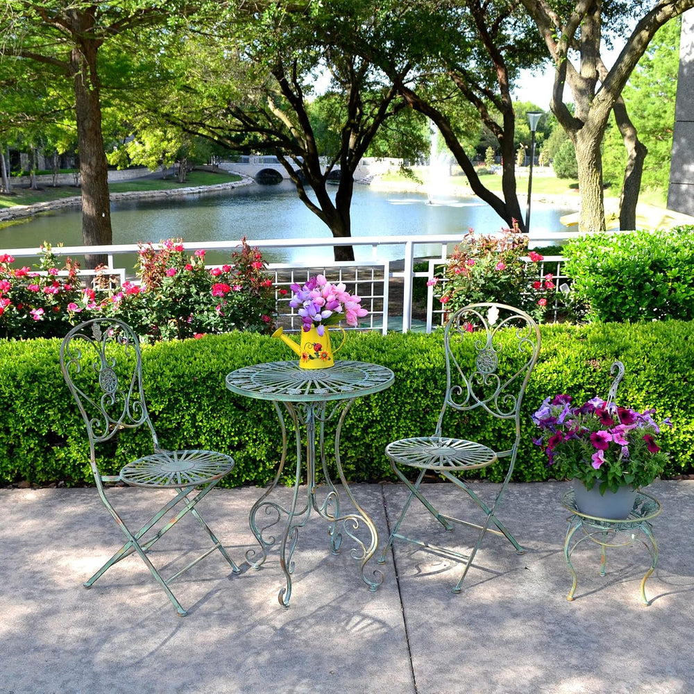 Westcharm Folding Metal Bistro Set w/Scrolling Heart & Peacock Tail Motif...
