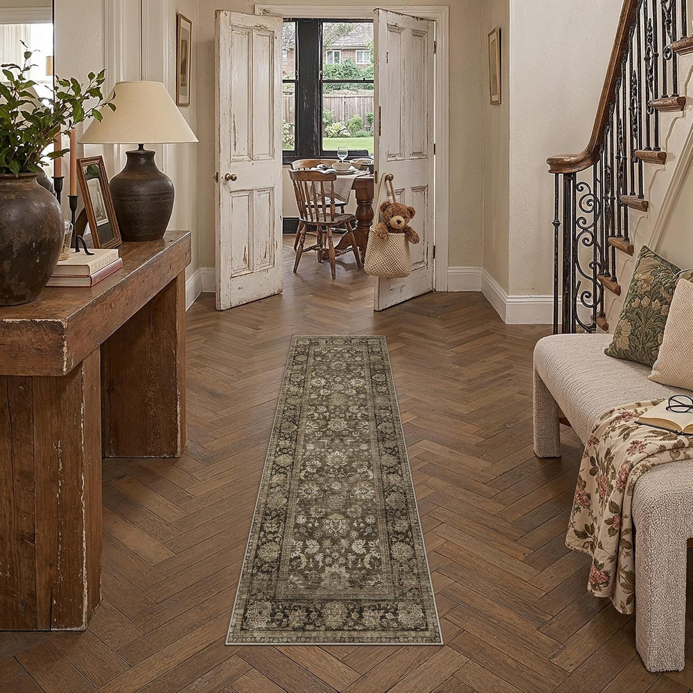 2x6 Brown Washable Vintage Runner Rug Hallway