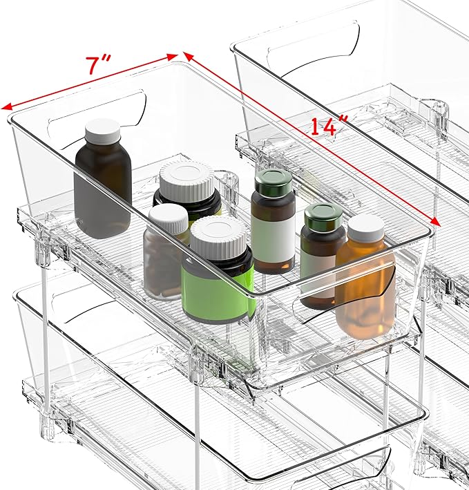Simple Houseware 2 Tier Basket Drawer Cabinet Pull-Out Organizer, 2 Pack