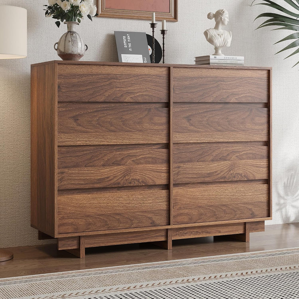 Walnut 8 Drawer Dresser for Bedroom,53" Wide Chest of Drawers