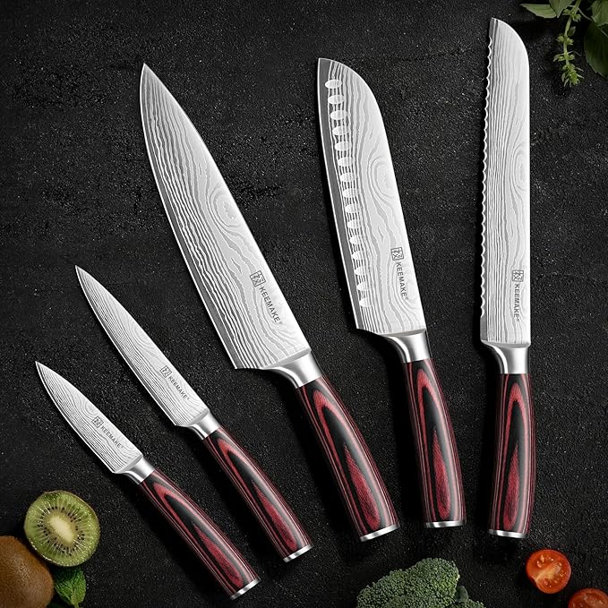 KEEMAKE Knife Set 5 Pieces, Professional Kitchen Knife Set, High Carbon