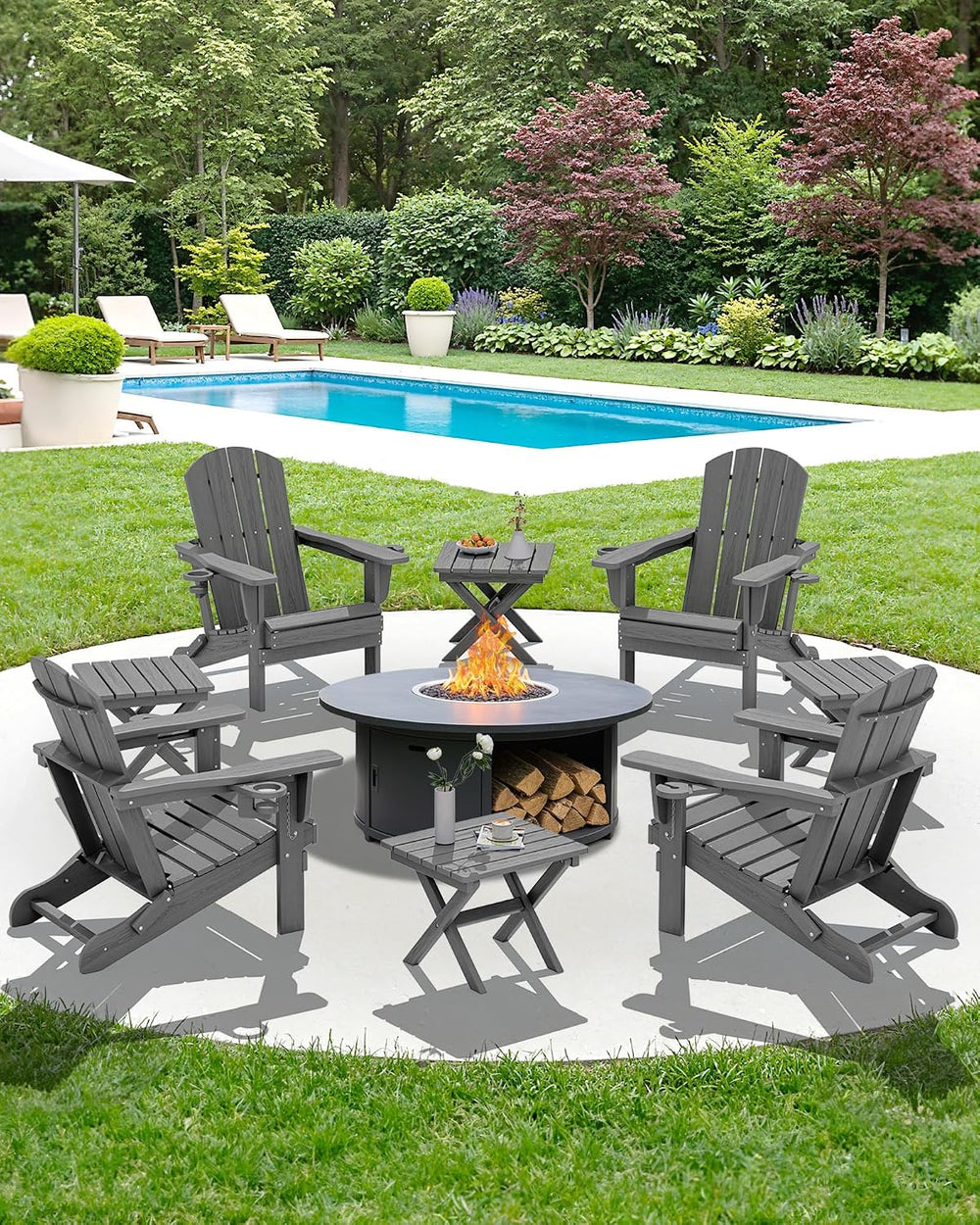SERWALL Small Folding Outdoor Side Table Set of 4, Gray