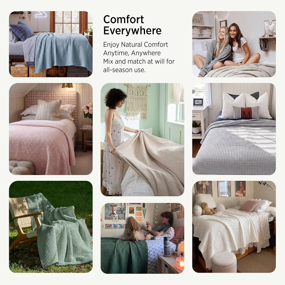 Bedsure Lightweight 100% Cotton Waffle Blanket, Twin XL, Linen