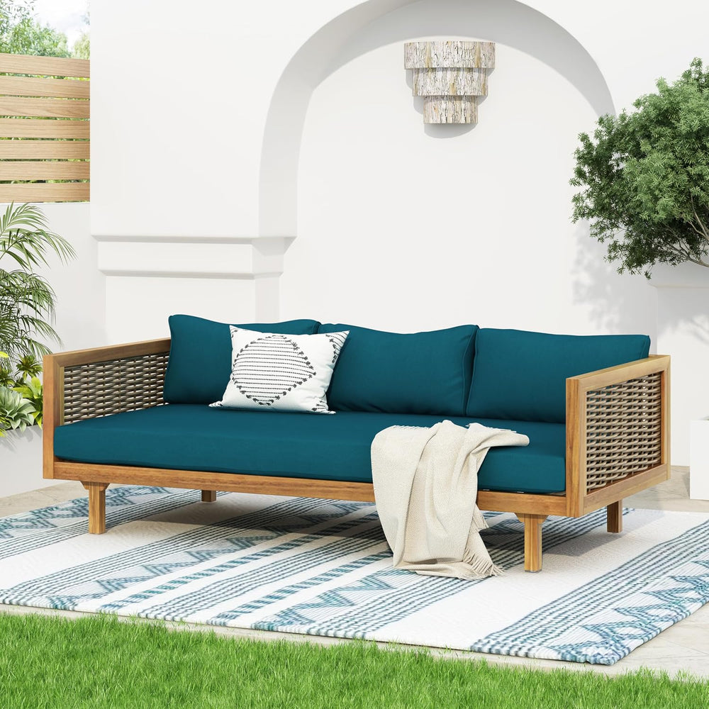 Merax 67.5" Outdoor Patio Daybed 3 Seater Sofa Bed,Acacia Wood Frame wit...