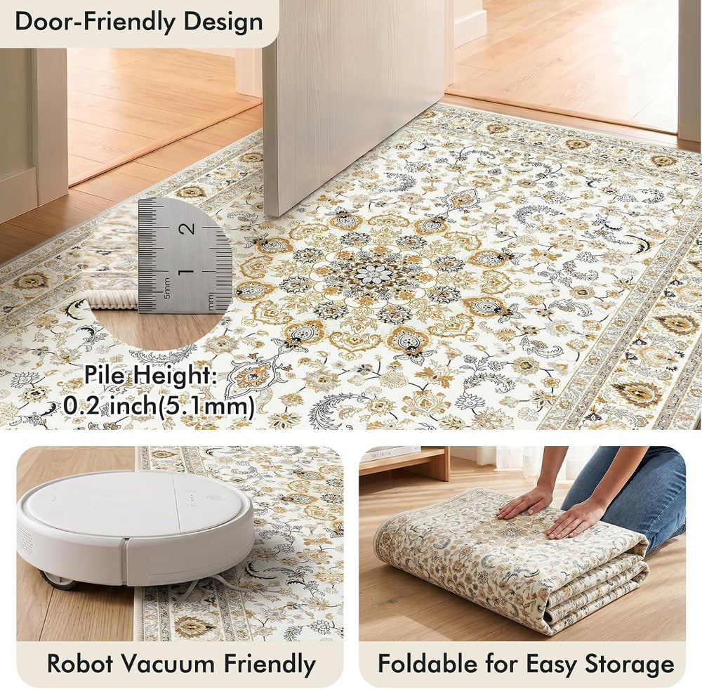 Fixwal Washable 6x9 Area Rug for Living Room, Non-Slip, Beige