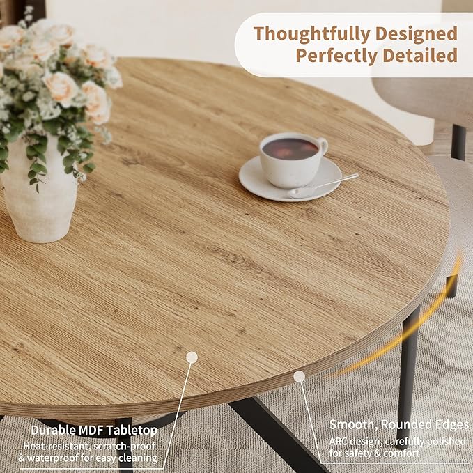42 Inch Round Dining Table for 2–4, Farmhouse Round Kitchen Table with Storag...