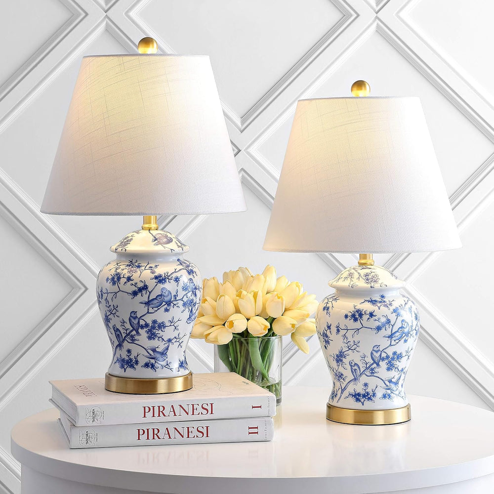 JONATHAN Y Penelope Ginger Jar 22" LED Table Lamp, Blue/White, Set of 2