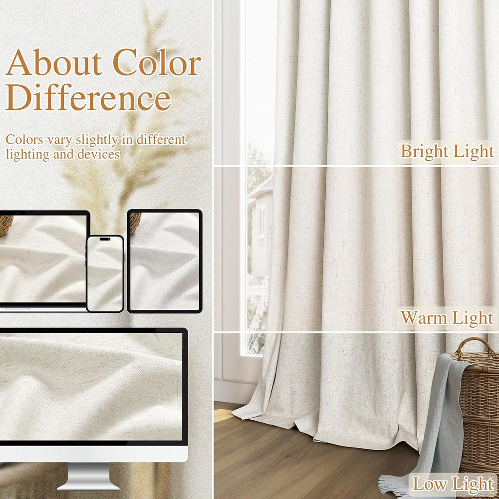 Guken 100% Blackout Linen Curtains 90 Inch Long for Bedroom 2 Panels Cream