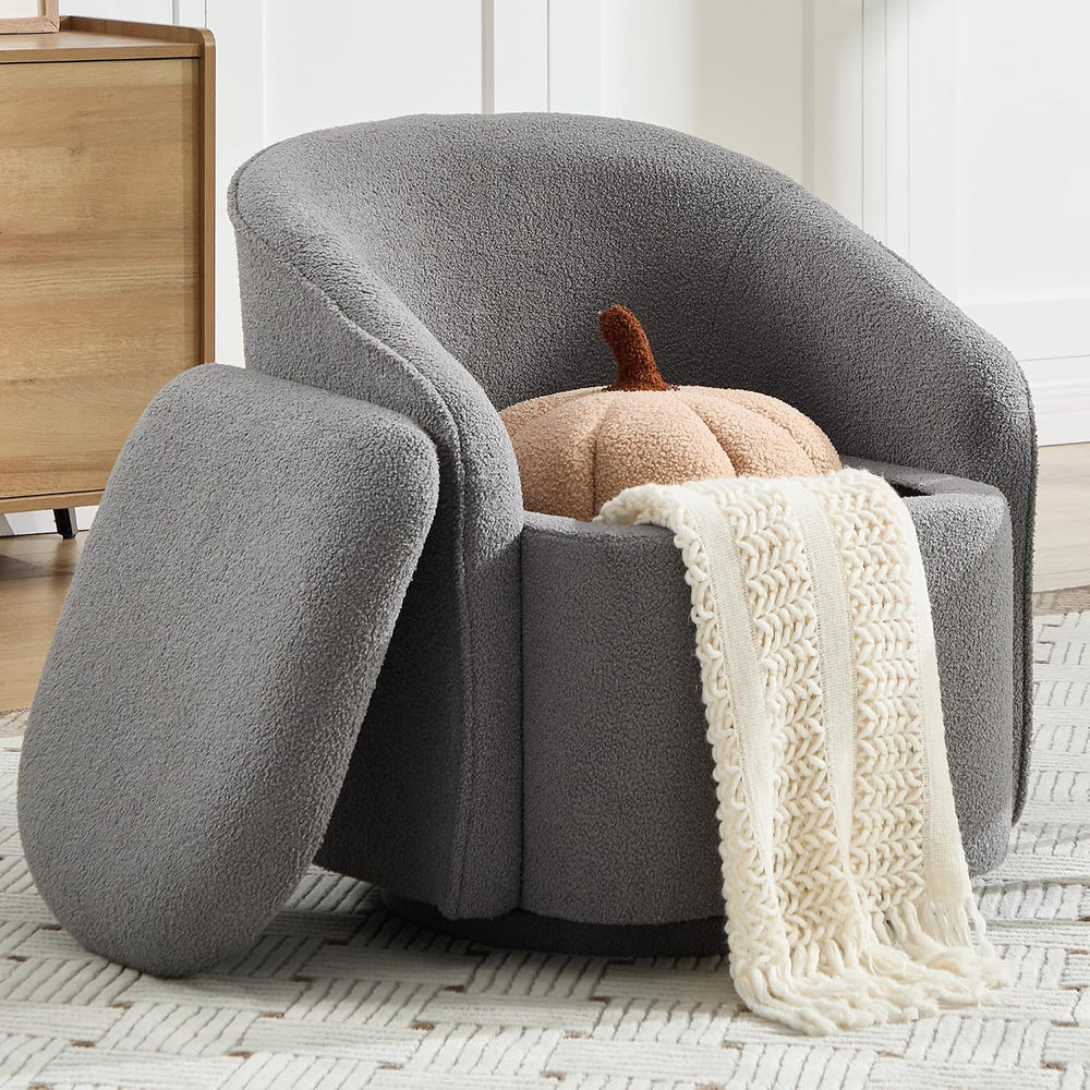 Swivel Accent Chair,Vanity Stool with Storage 360 ° Rotation Teddy Fleece Com...