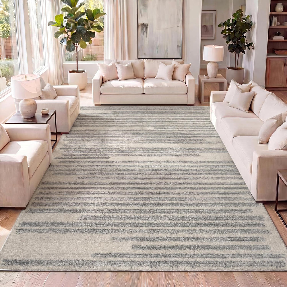 JONATHAN Y Khalil Modern Berber Stripe Cream/Gray Indoor Area Rug, 8x10, Cont...