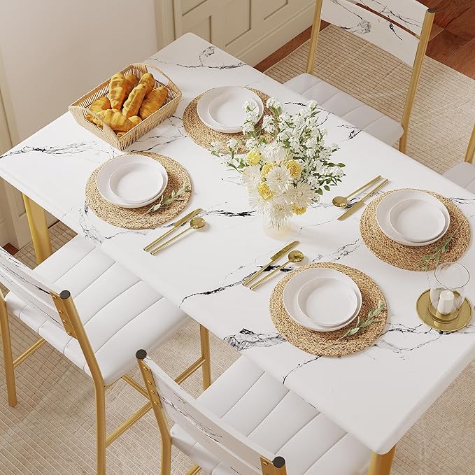 IRONCK Dining Table Set for 4, Wood Kitchen Table with Upholstered Chairs for...