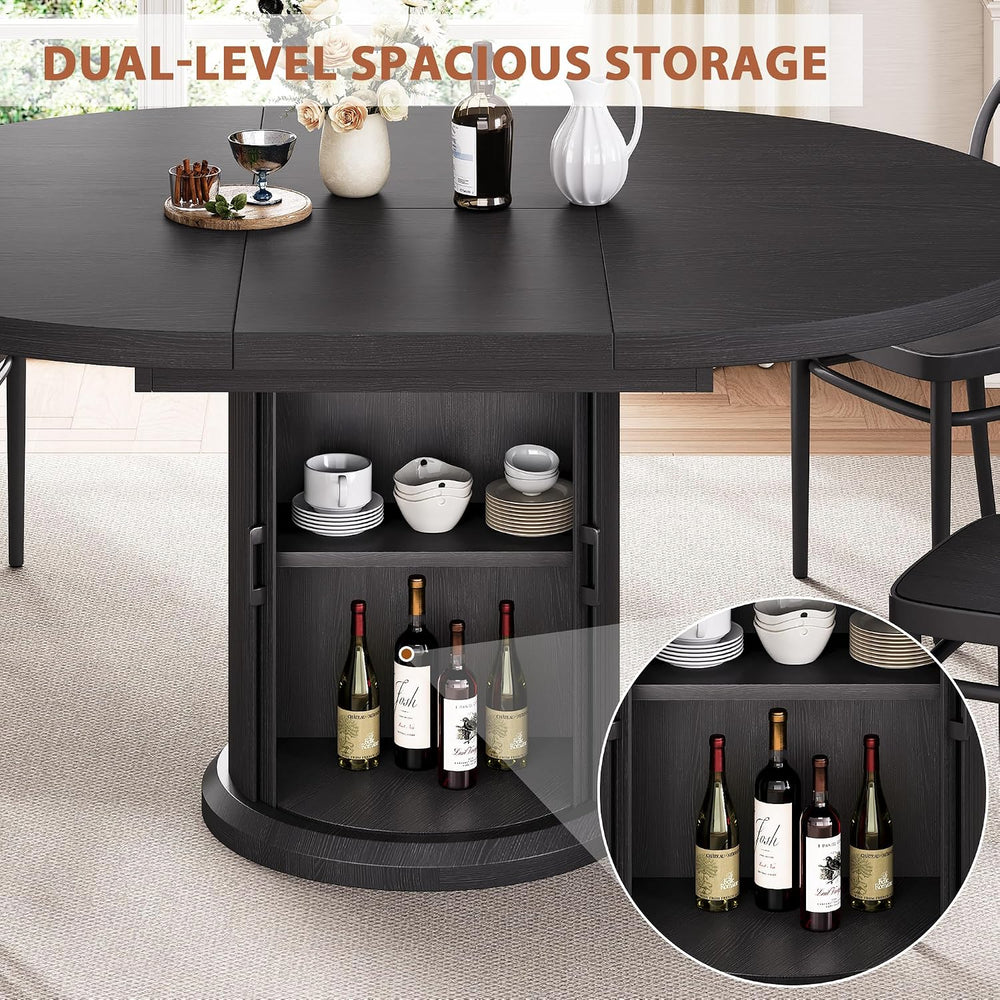 Jocoevol Extendable Round Kitchen Dining Room Table for 4-6 with 2-Tier Stora...