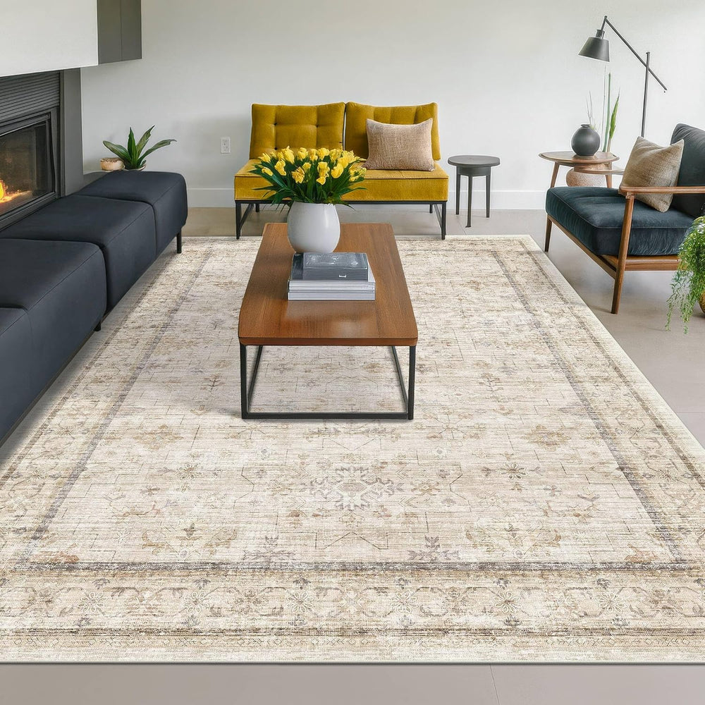 Washable Ivory 6x9 Living Room Rug, Non Slip Dinning Rugs
