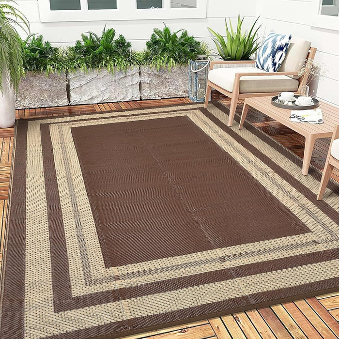 Garvee 8x10 Outdoor Rug Waterproof Plastic Straw Rug Panel Coffee