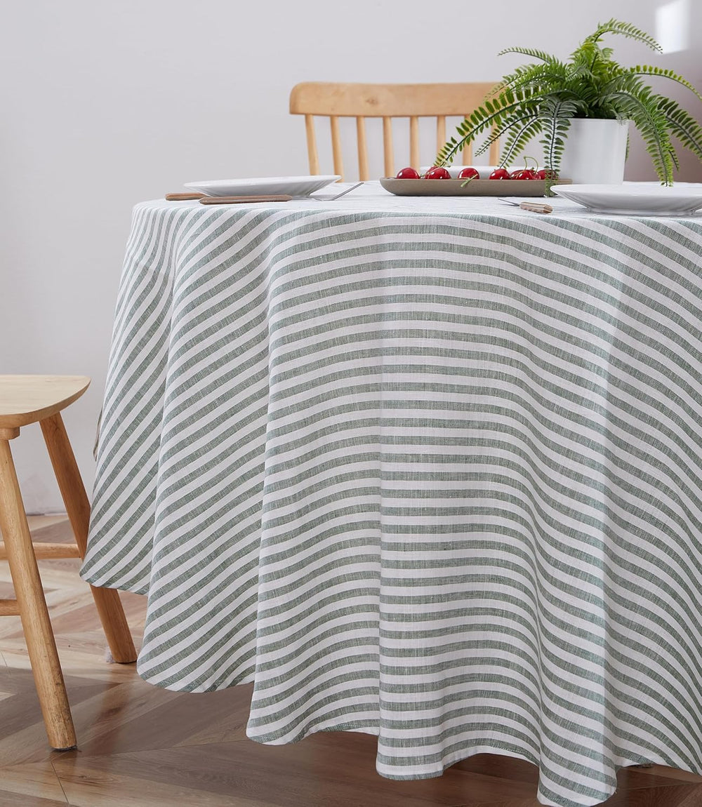 100% Yarn-Dyed Linen Round Tablecloth 70Inches for Dinners, Parties, Easter, ...
