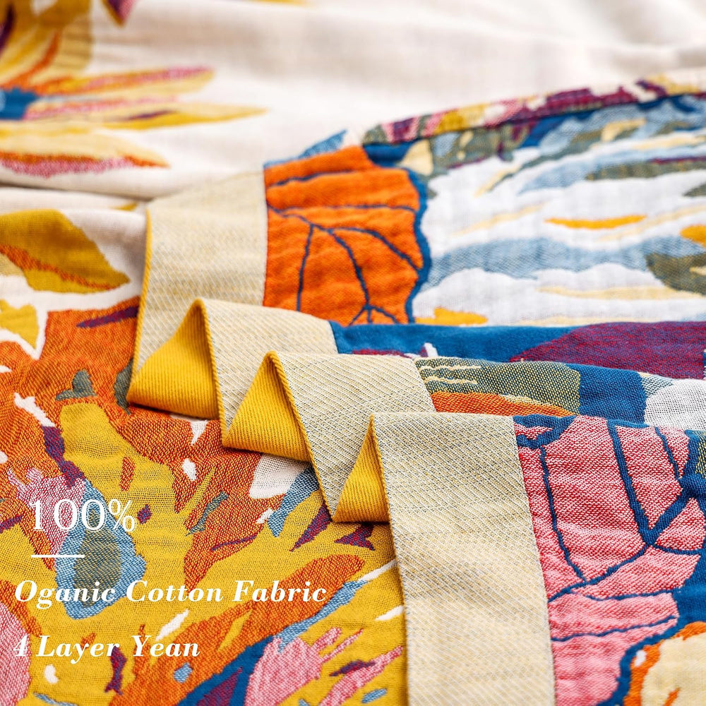 Boho Throw Blanket 100% Organic Cotton 60x80 for Bed Couch, Floral