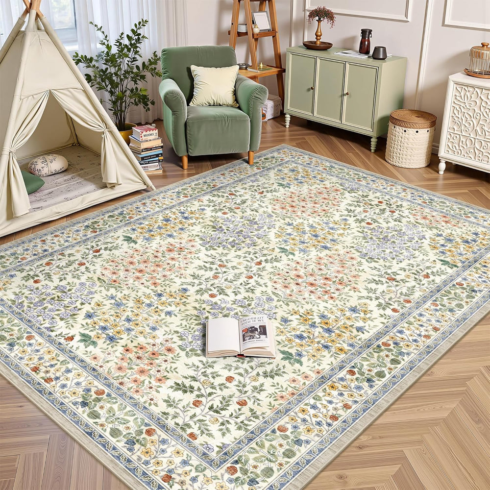 6x9 Area Rugs, Washable Floral Area Rugs for Living Room, Indoor Area Rug for...