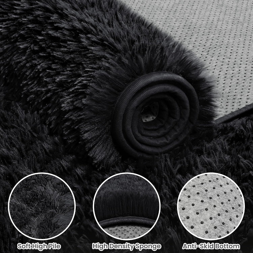 6x9 Black Fluffy Fuzzy Shag Area Rug for Living Room, Bedroom, Dorm Carpet
