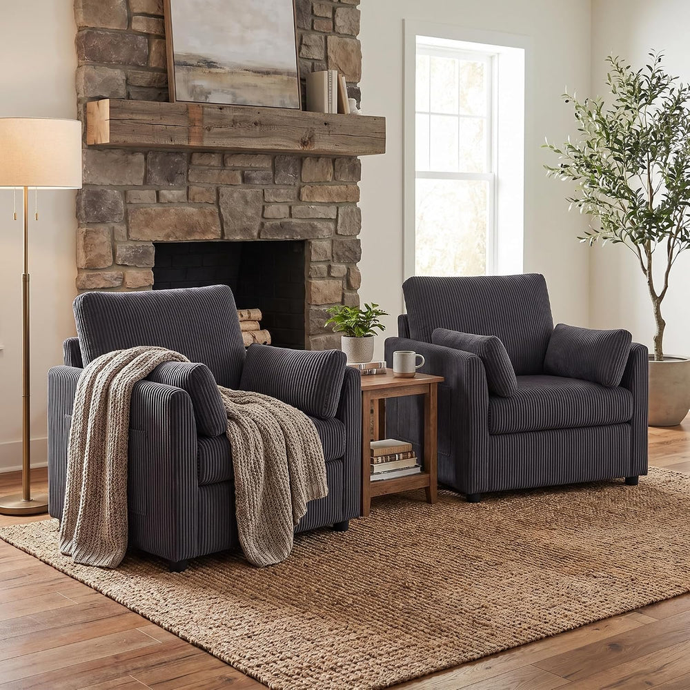 GRAVFORCE 37.75" Oversized Accent Chair with 2 Pillows, Grey, Corduroy