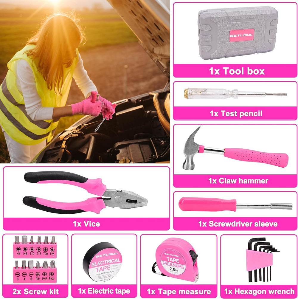 Pink Car Emergency Kit, Premium Roadside Emergency Car Accessories Kit with J...