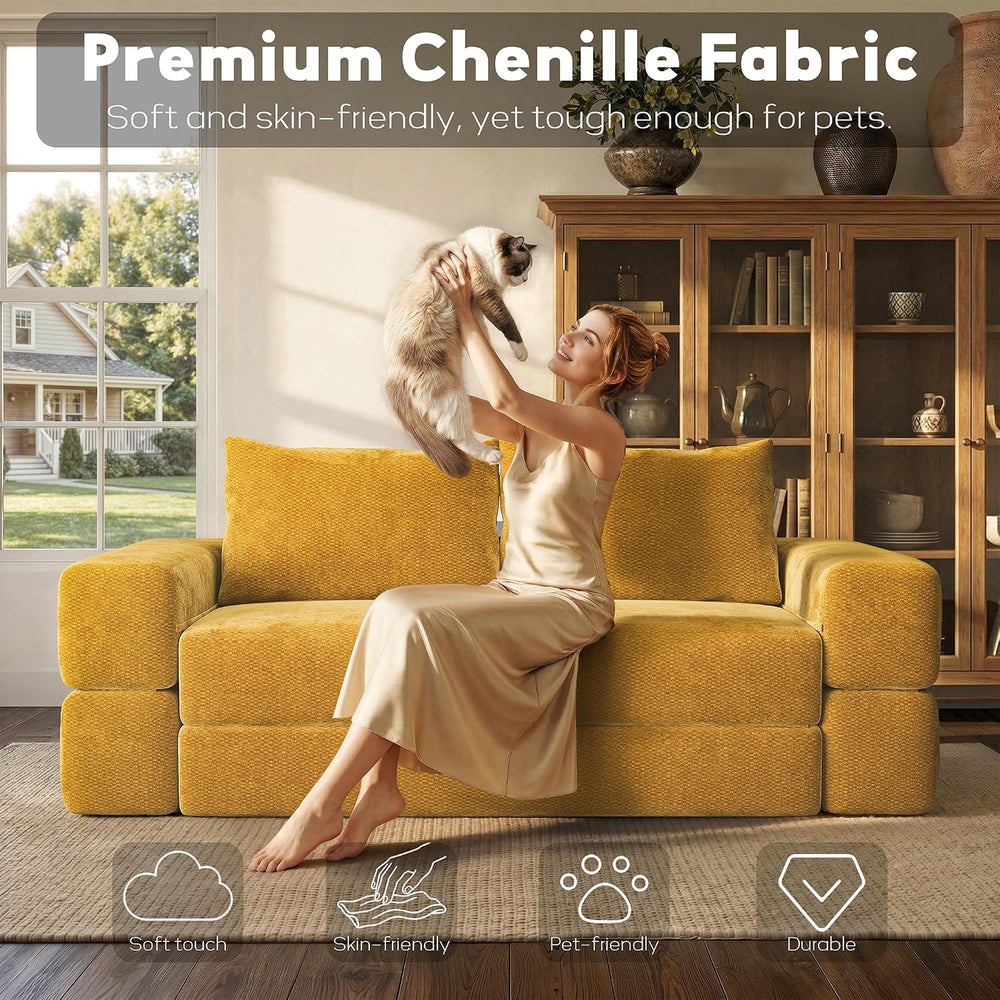 75'' convertible Sofa Couch Bed Queen, Foldable Boneless Couch Sleepe...