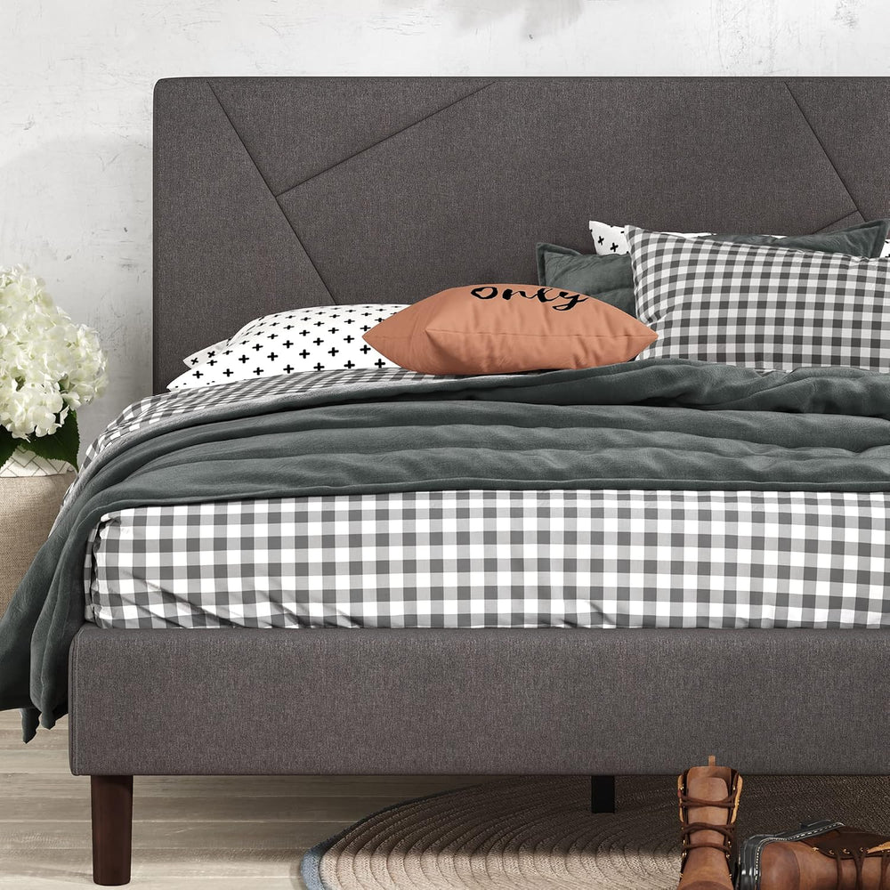 Zinus Judy Upholstered Platform Bed Frame, Mattress Foundation, Wood Slat Sup...