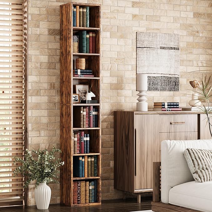 IRONCK Tall Narrow Bookshelf 8 Tiers, Compact Corner Bookcase, Easy to Match ...