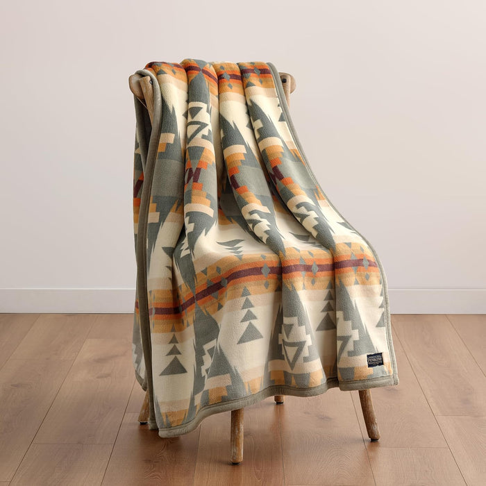 Pendleton Siskiyou Fleece Throw Blanket, Southwestern, 50"x70", Sage Green