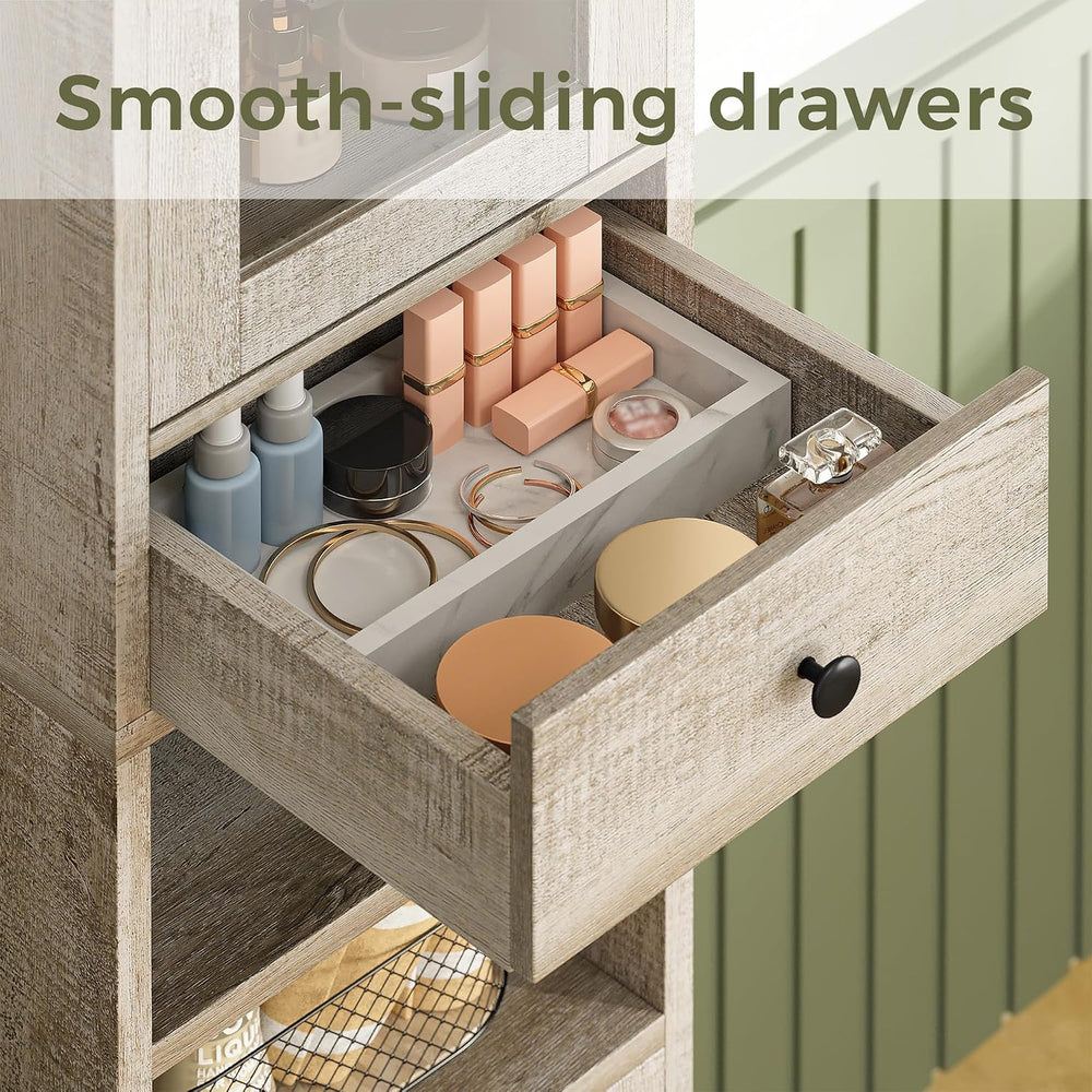 IRONCK Slim Bathroom Cabinet with Adjustable Shelves & Removable Towel Bar