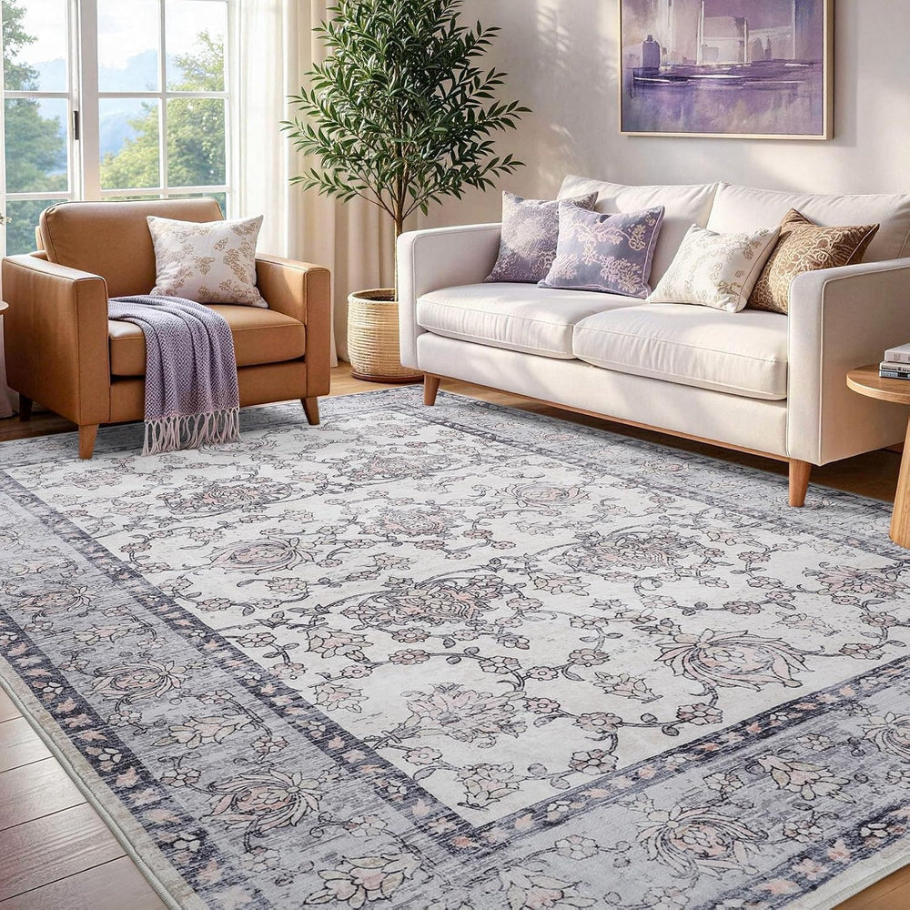 6x9 Washable Non-Slip Area Rug for Living Room(Gray Purple)
