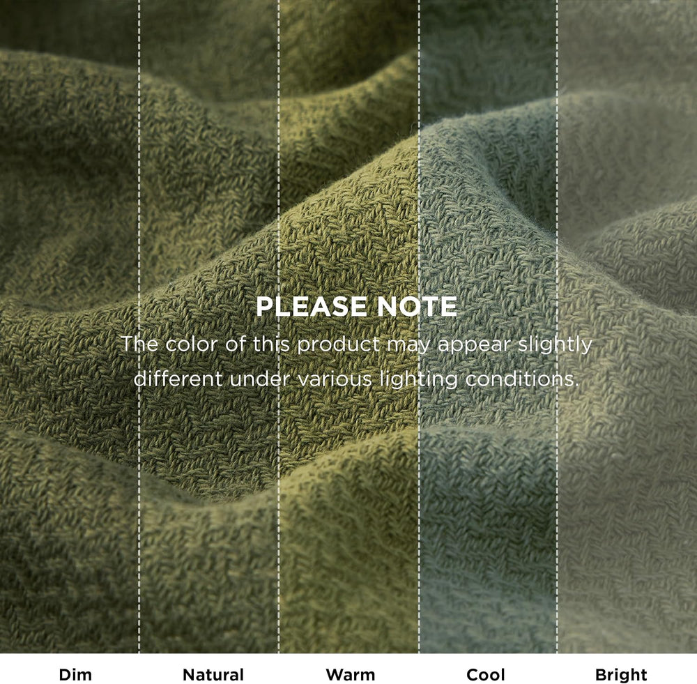 Bedsure 100% Cotton Blanket, Herringbone Weave, King, Moss Green