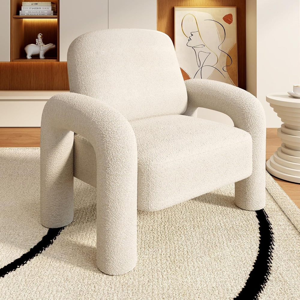 Dewhut Modern Sherpa Accent Chair, Teddy Upholstered Arm Single Sofa, Cozy Fl...