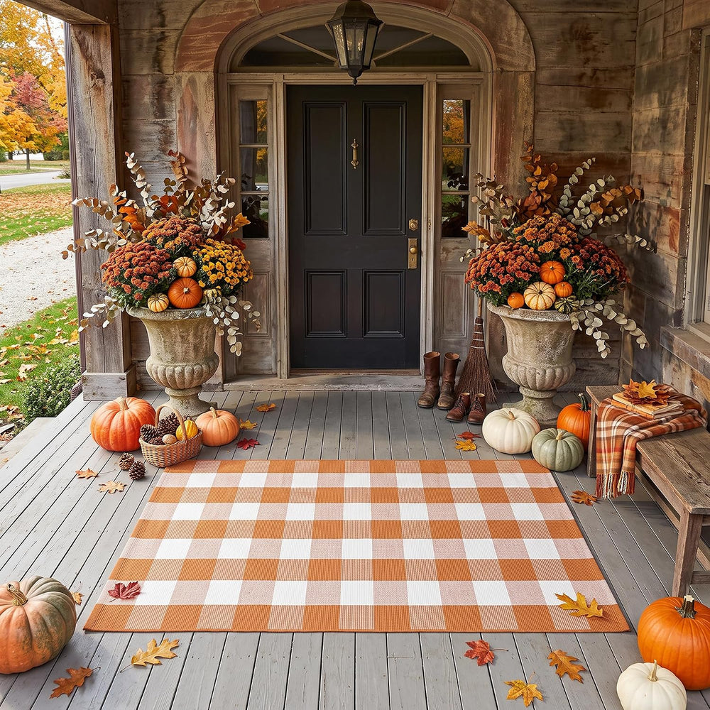 Caramel Buffalo Plaid Rug 4 x 6 for Spacious Front Porch Entryway