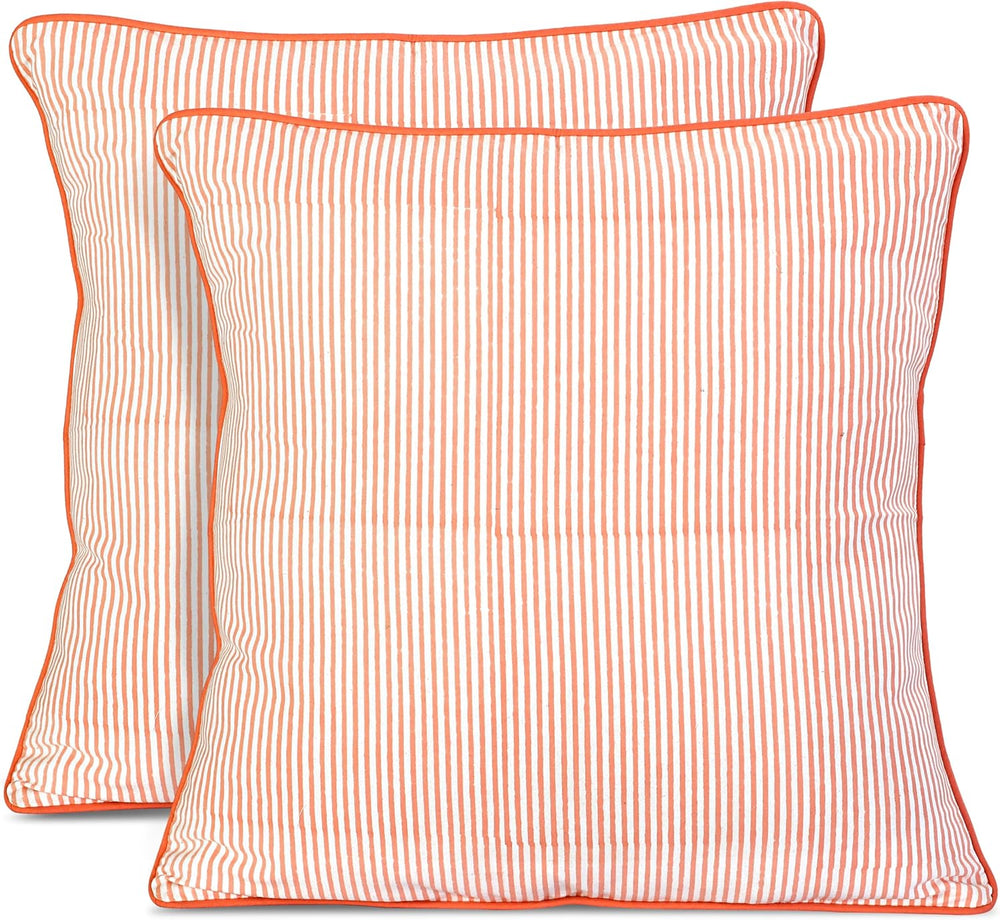 Ridhi Pink Stripe Hand Block Print Pillow Covers, 20" x 20", 2-Pack