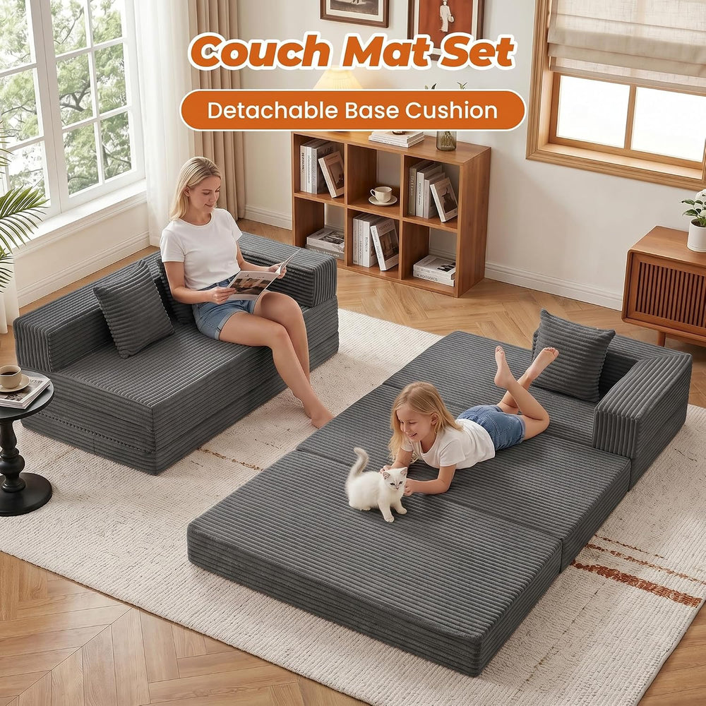 6-in-1 Tri-Folding Mattress | Cloud Boneless L-Shaped Modular Sectional Couch...