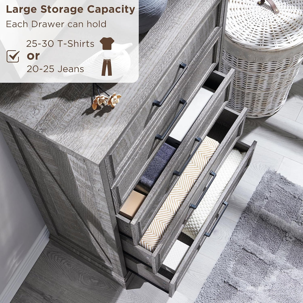 Farmhouse 5 Drawers Dresser Chests for Bedroom, Gray